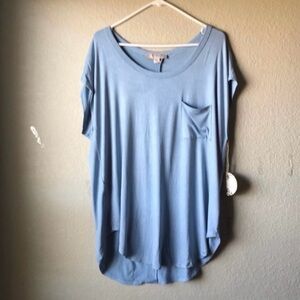 New Misia Shirt Women’s Light Blue Casual Short Sleeve Top Blouse Tee Shirt 2X